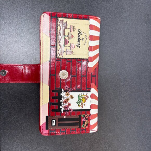 Shag Wear Vegan Leather Wallet – Red Brick Floral & Bakery Shop Street Scene LG - Picture 8 of 11